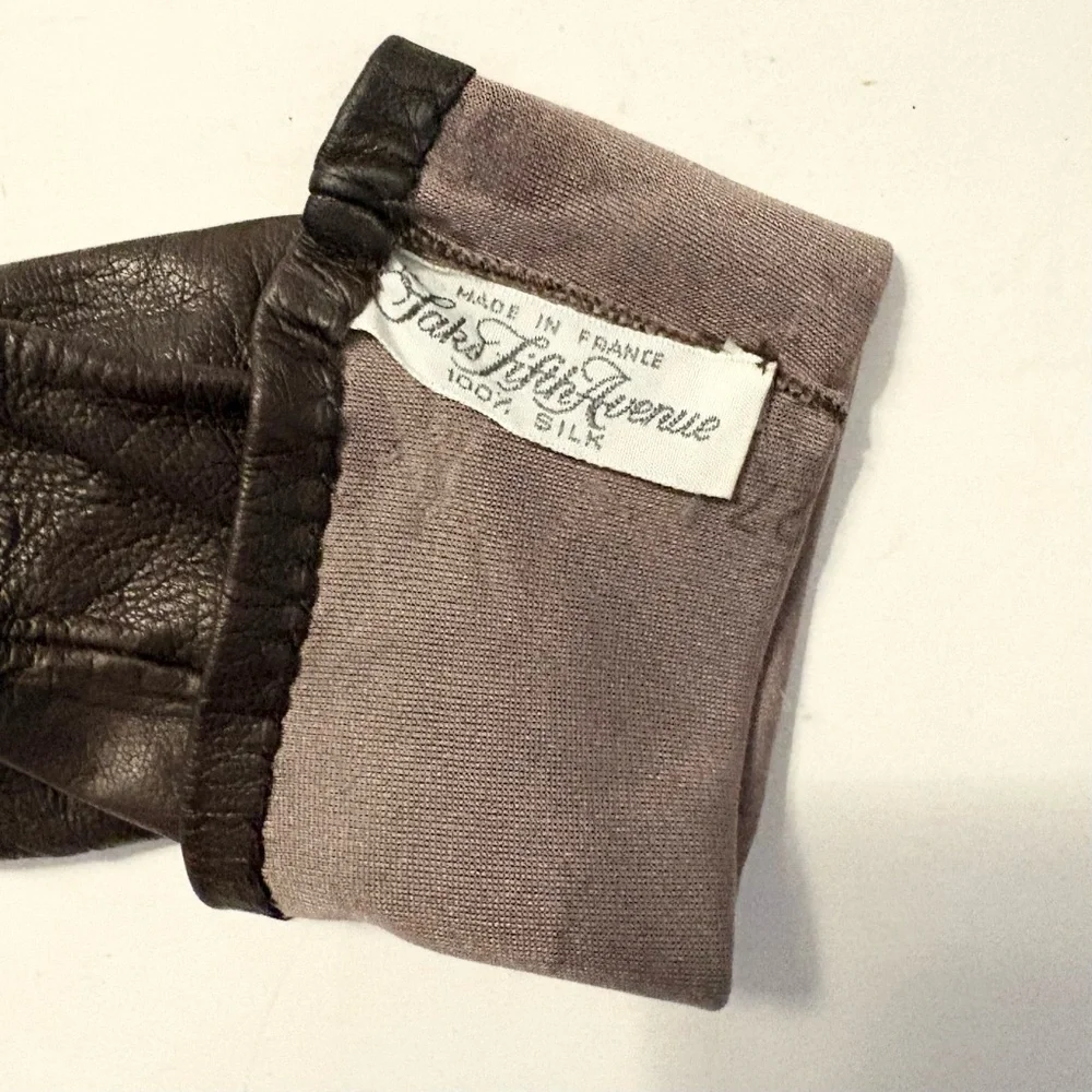 SAKS FIFTH AVENUE  Silk-Lined Leather Gloves, dark brown